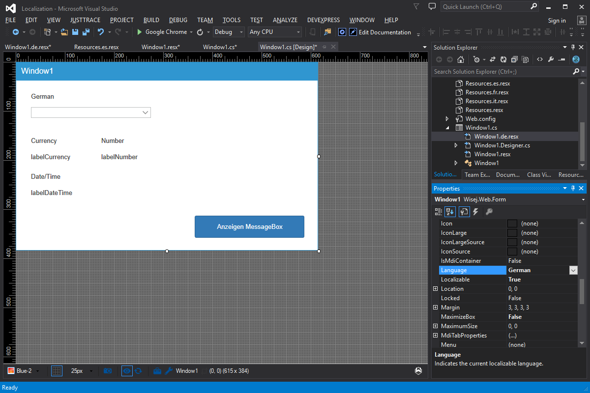 Language selection dropdown